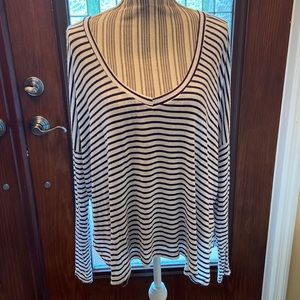 Brandy Melville blue & white striped lightweight long sleeve V neck top